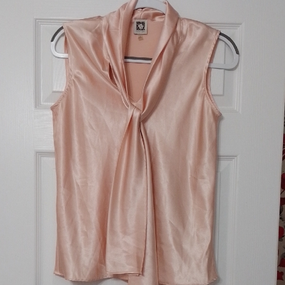 Anne Klein Peach Satin Sleeveless Blouse